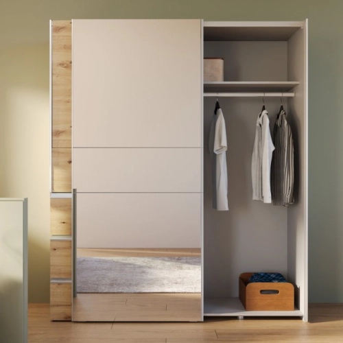 Szafa przesuwna z lustrem i szufladami 170 cm Kolor Dąb Artisan